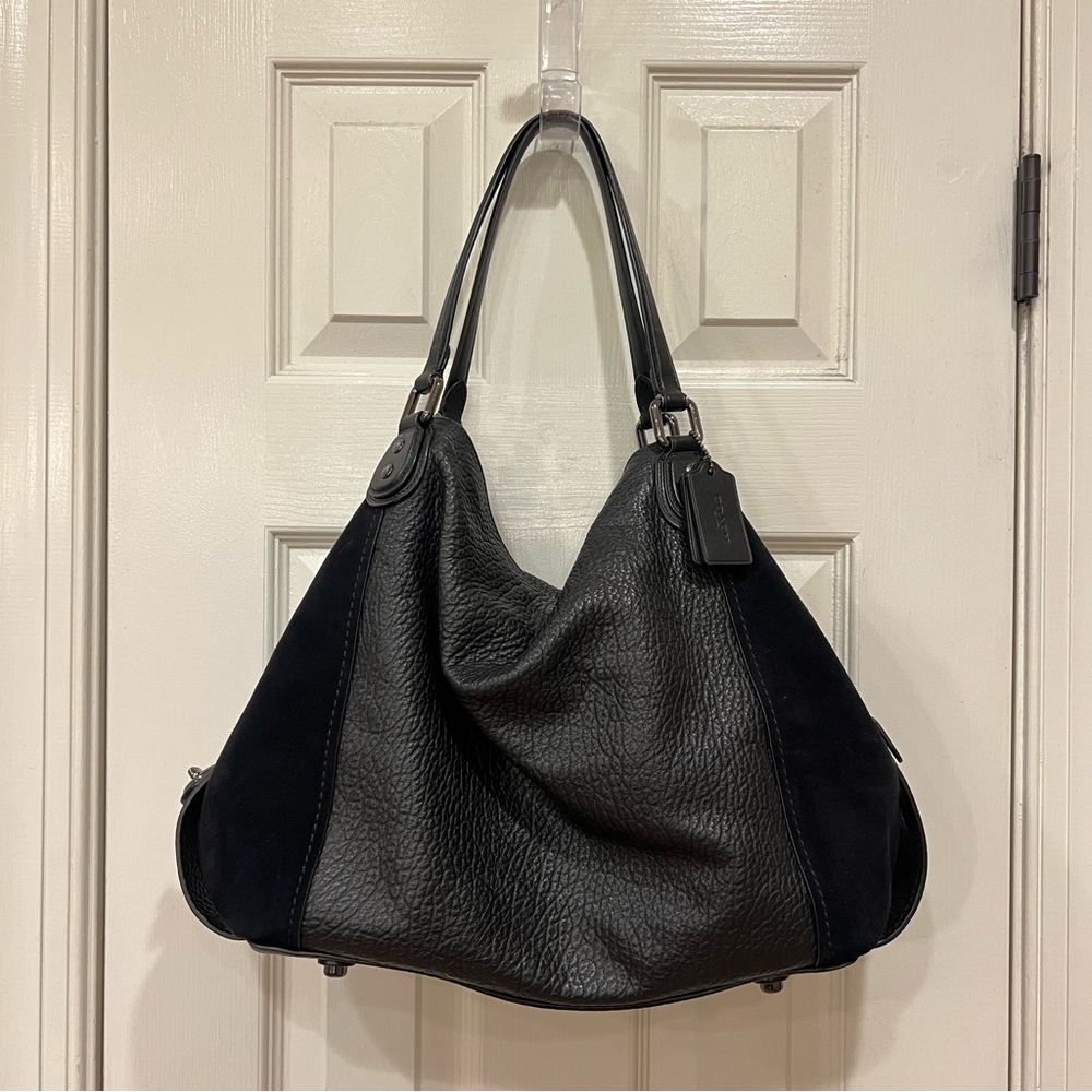 COACH EDIE 42 Shoulder Bag Leather & Suede Leather Bag 57647 Black Hobo